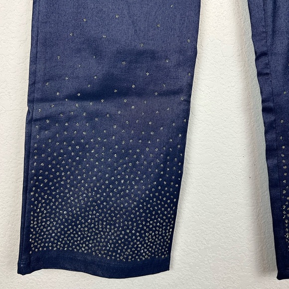 KriziA d. Glitter Dot Cropped Straight Leg Dark Wash Blue Pants - Picture 2 of 8